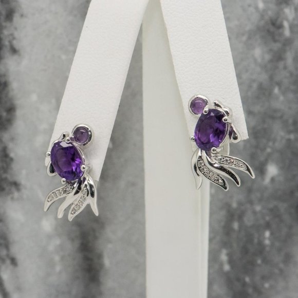Jewelry - New Womens Amethyst Earrings  925 Silver & White Gold